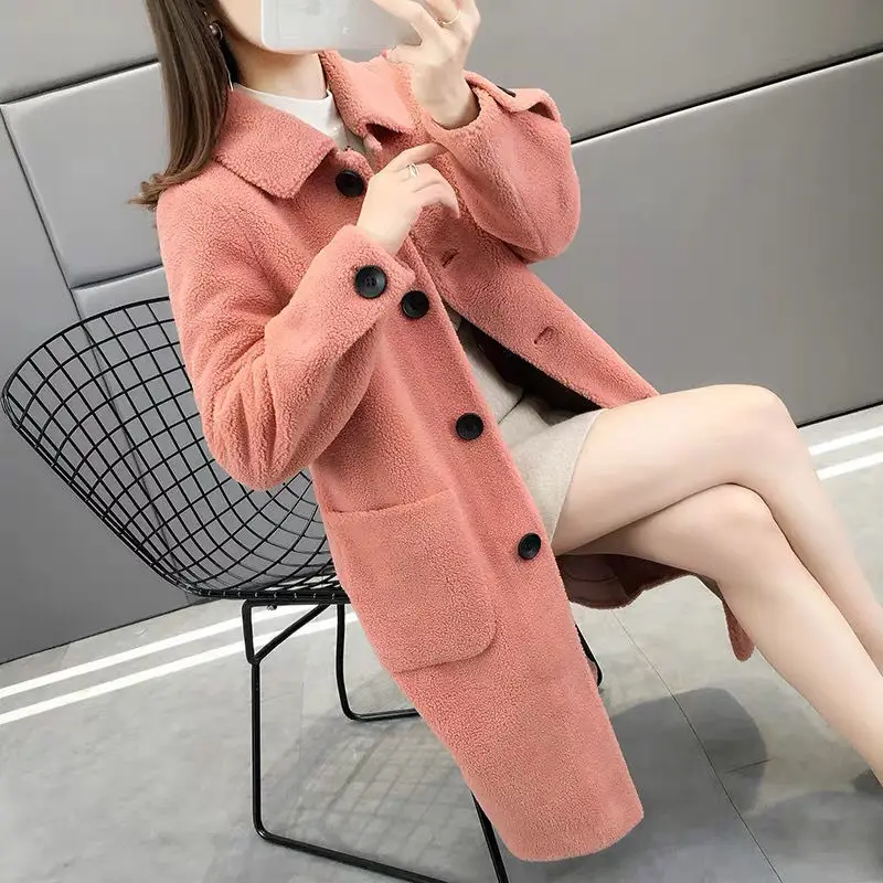 Women Winter 2022 Real Granulated Fur Coat Female Natural Sheep Shearing Fur Overcoat Ladies Solid Thick Warm Wool Jacket Y131