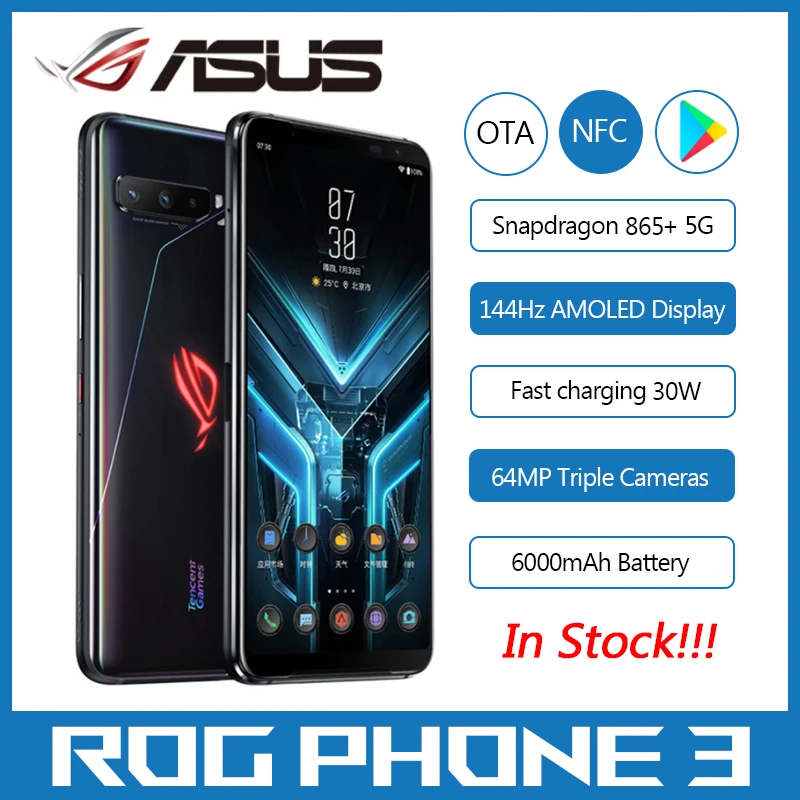 

Asus ROG 3 5G 6.59 "12 RAM 128ROM Gaming Phone Snapdragon 865 6000mAh 144HZ FHD+ AMOLED Dual SIM 5G Smartphone