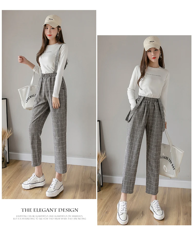 

2021 Spring Summer Women Pants Vintage Plaid Casual Loose Pants Fashion Female Straight Pants Trousers