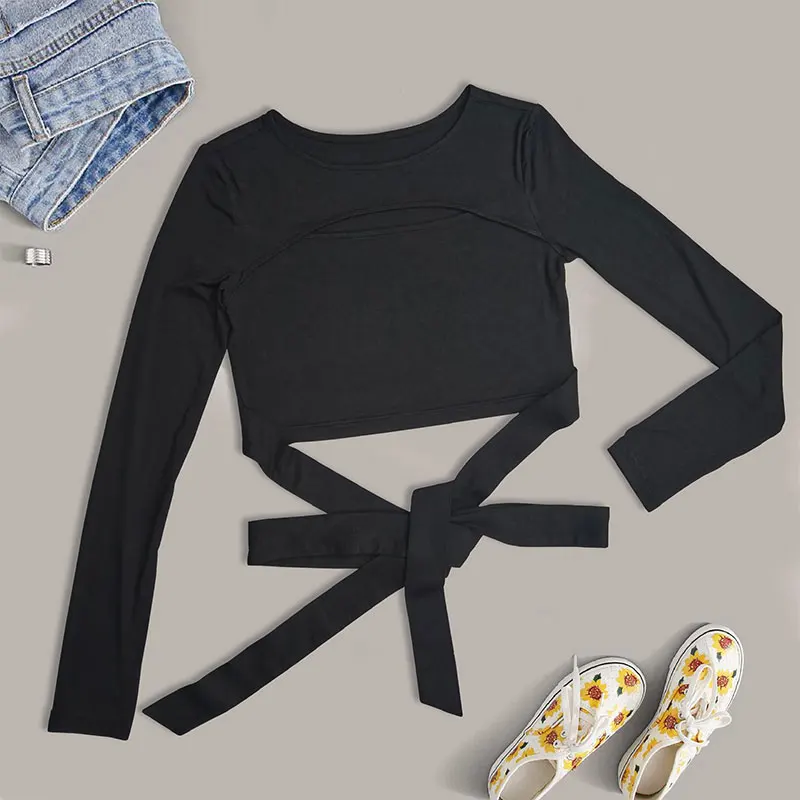 Сексуальный корсет в виде пупка короткий топ с длинными рукавами свободный