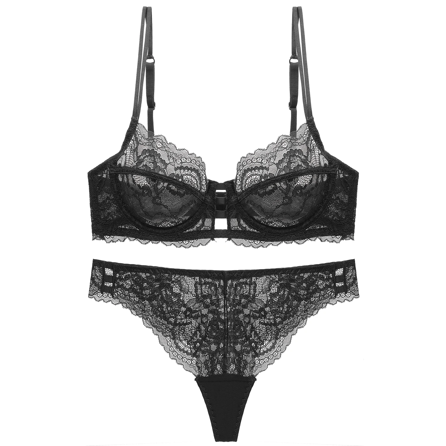 

New Bra Transparent Half Cup Lingerie Set Unlined BrasThongs Bra Set