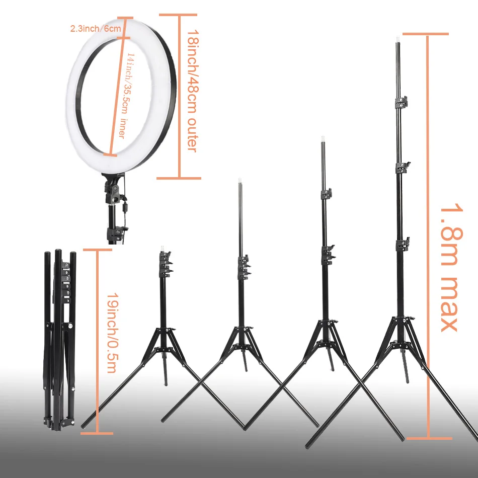 Кольцевой светильник с регулируемой яркостью 18 дюймов RGB 5500K светодиодный
