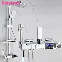 chrome piano bathroom shower mixer set senducs press button thermostatic shower system faucets chrome digital bath shower set