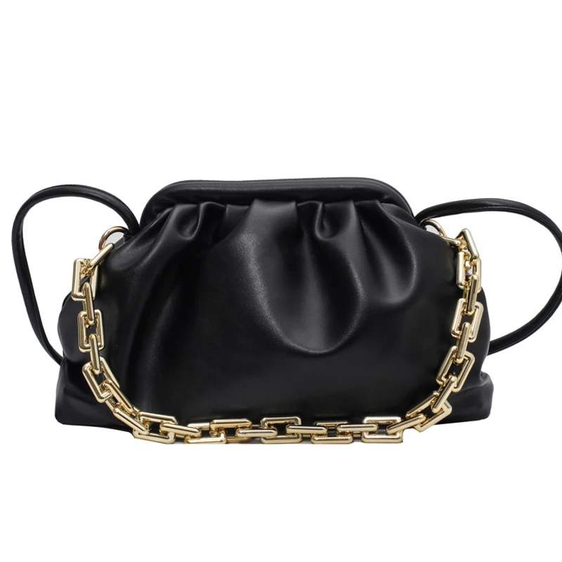 

Fashion Soft PU Leather Shoulder Bags for Women Brand Design Ladies Crossbody Bags Thick Chain Cloud Clutch Bag Female Handbags