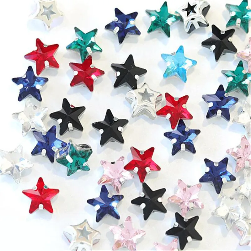10 мм звезда Пришивные хрустальные камни стеклянный серебряный коготь брошь со
