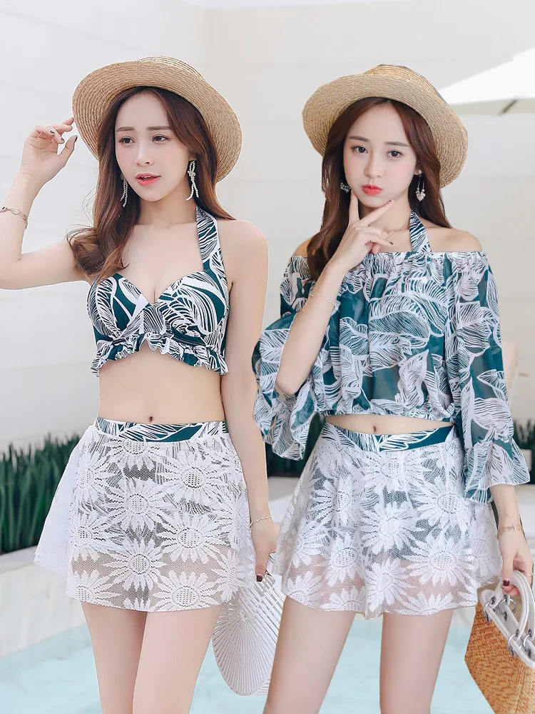 Южнокорейский стиль консервативные купальники женская маленькая юбка с