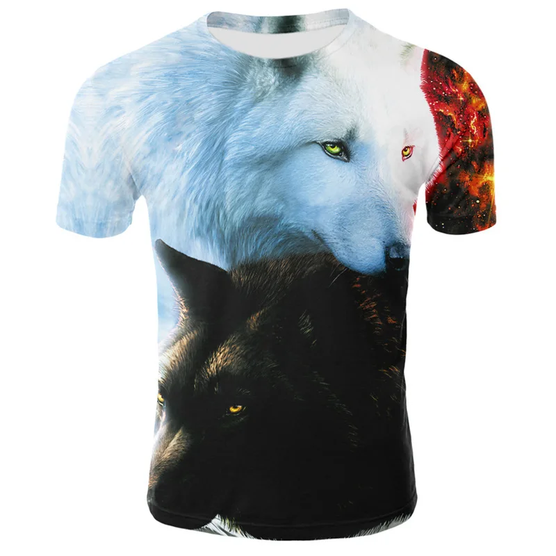 

21 Styles Of Blood Wolf Creative 3d Printing Personality Casual Short-sleeved T-shirt Male Loose Half-sleeved Oversized T-shirt