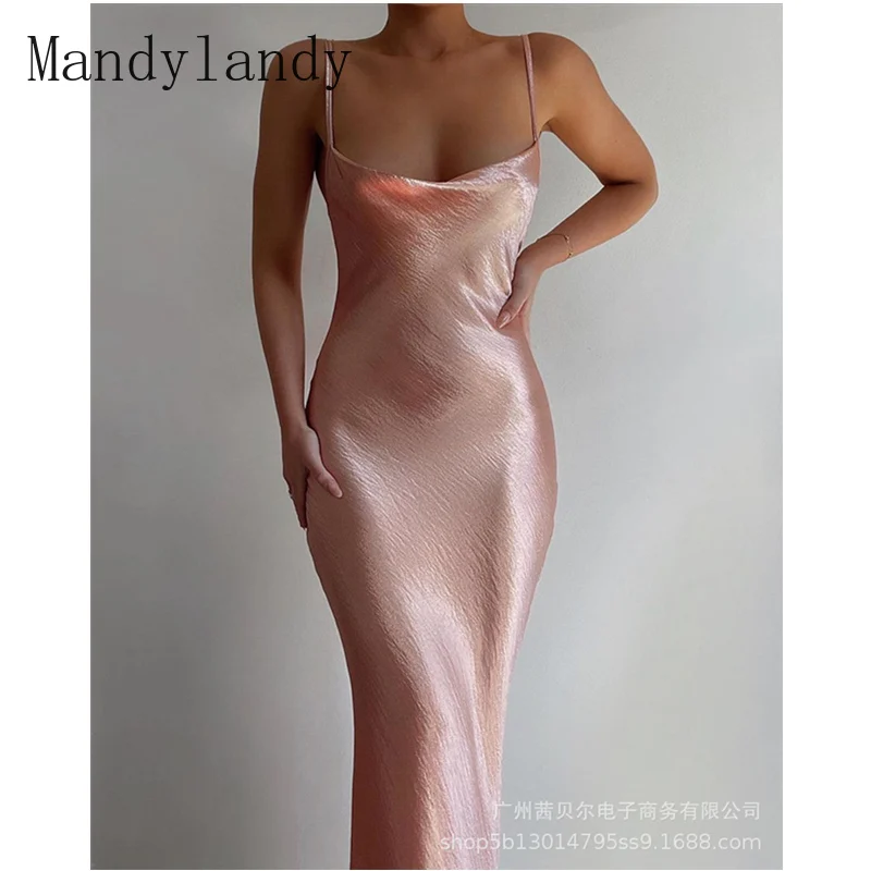 

Mandylandy Womens Sexy Satin Party Evening Dress Lady Elegant Fashion Sleeveless Halter High Waist Corset Slim Fit Mermaid Dress