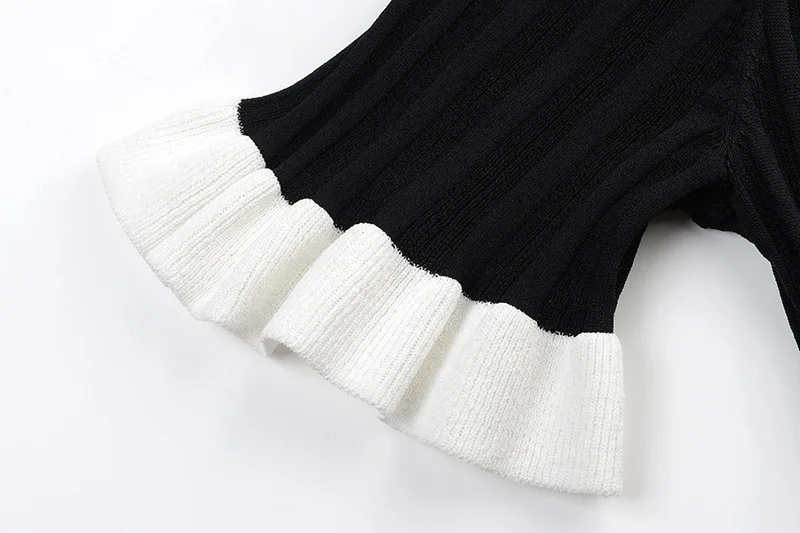 

ENGAGEMENT Zaraing Za 2021 Summer Black and White Color Matching Short Sleeve White Knit Dress Joker Dress