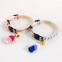 folk custom pets cat collar with tassel pendant anti suffocation puppy chihuahua necklace adjustable kitten rabbits bowtie