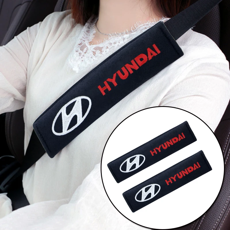 

2pcs Car Badge Seat Belt Shoulder Pads for Hyundai Tucson 2021 accent i10 i20 santa fe kona getz Solaris I30 Creta Ix35 I40 IX20