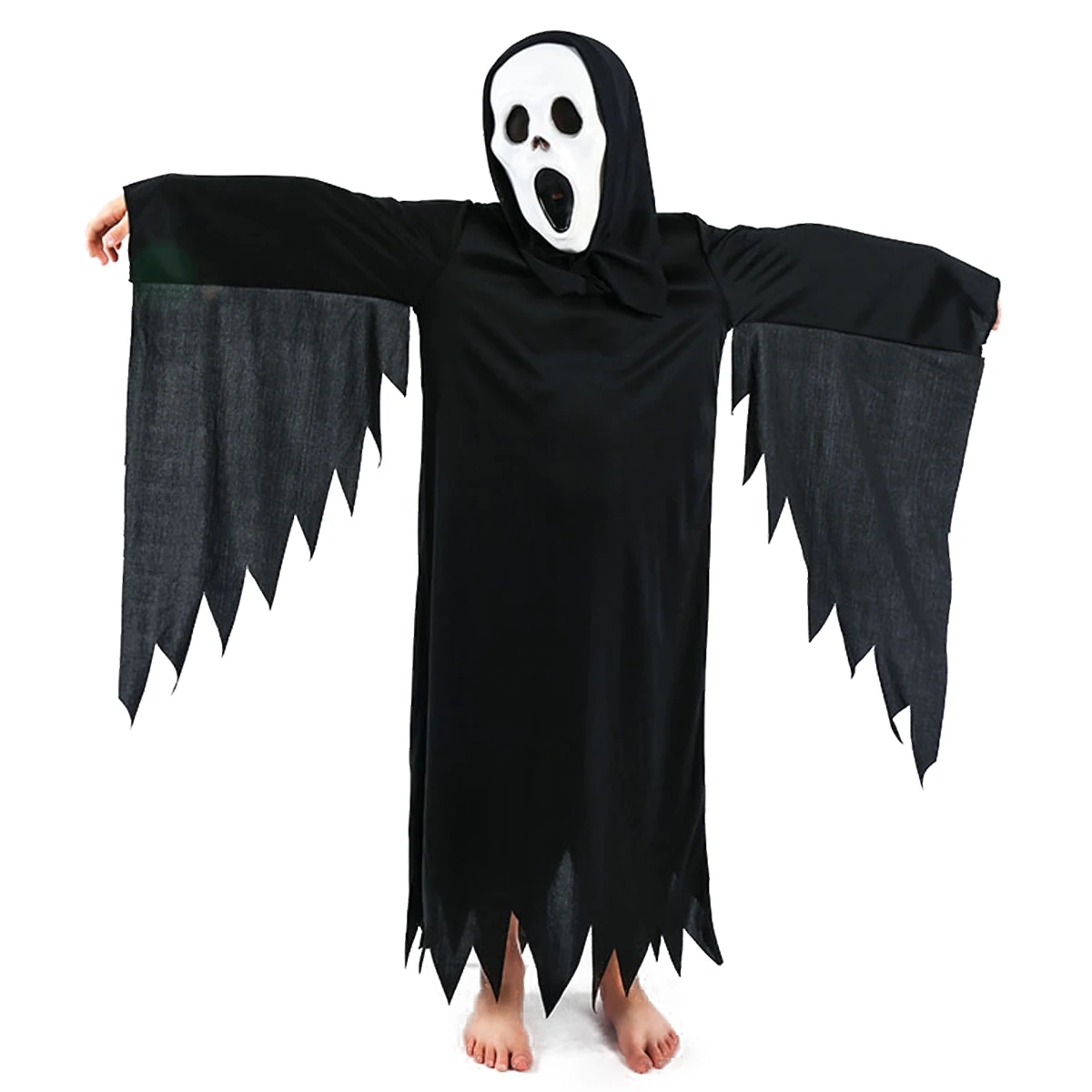 

Halloween Ghost Gown Costume Kids Black Creepy Phantom Dress Up Boys Halloween Scary Apparition Demon Cosplay Suit With Mask