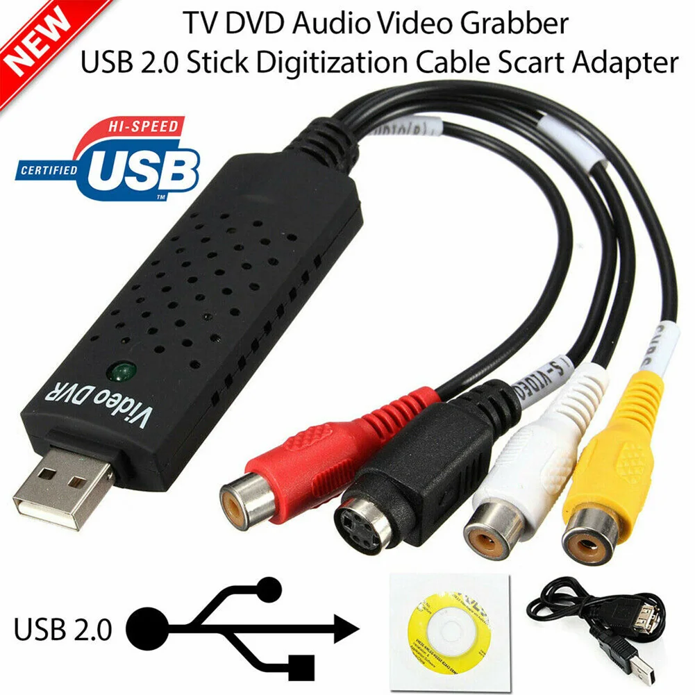 Адаптер USB 2 0 для аудио телевизора Видео VHS к ПК DVD VCR преобразователь простой