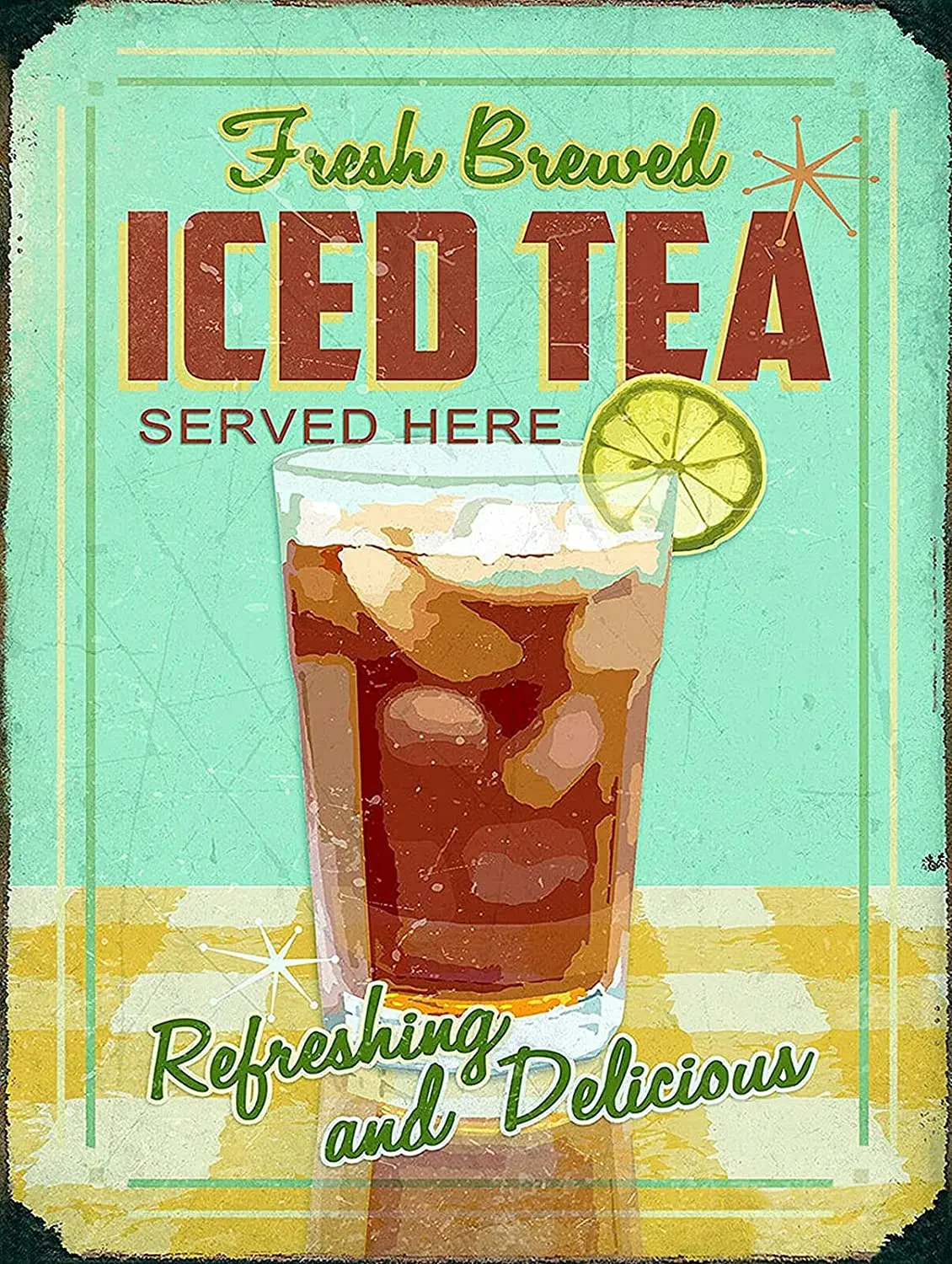 

Fersha Iced Tea Vintage Tin Sign Metal Poster Kitchen Decorative Signs Retro Home Wall Art Decor 8x12 Inch