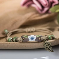 forest series plant hand kneaded ceramic adjustable diy bracelet for women gift jewelry wholesale cz501