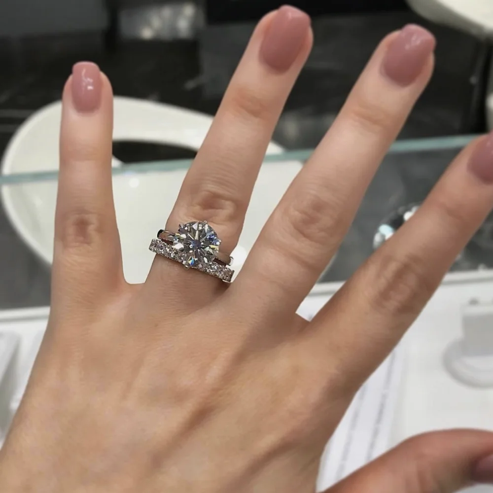 Классический 925 стерлингового серебра кольца комплекты вечная 2ct имитация алмаза
