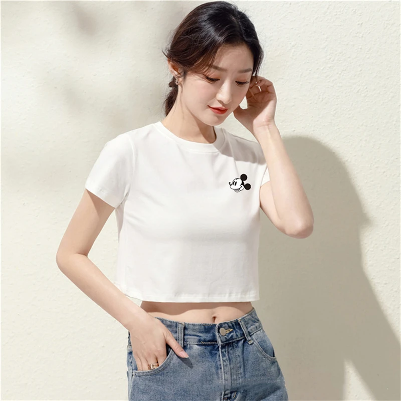 

Summer new women's Korean style short navel short-sleeved T-shirt women's simple printing sexy slim youth top ins tide