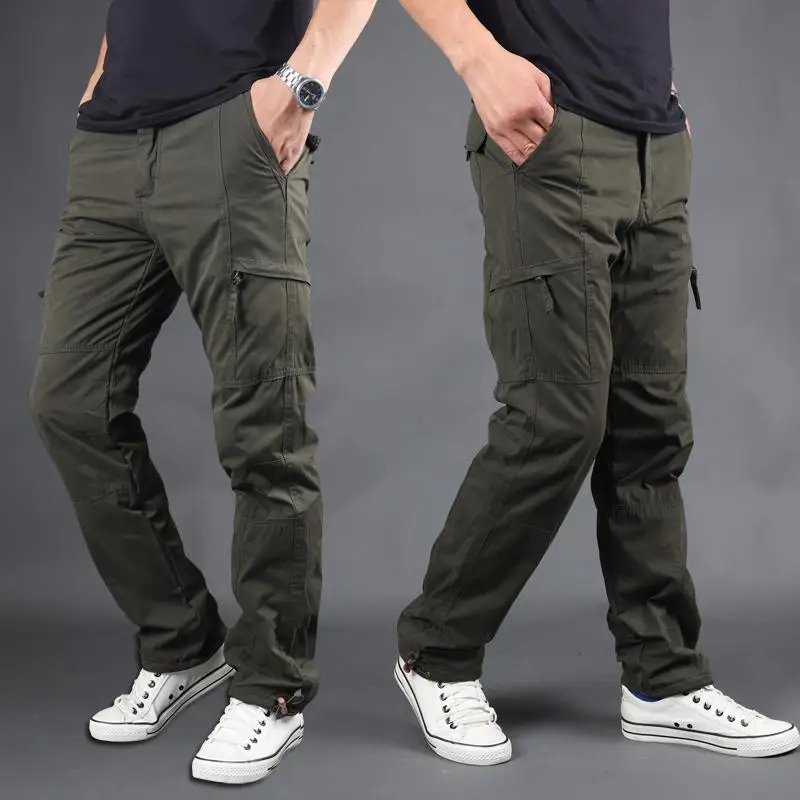 Men's Trousers Fleece Pants Loose Velvet Lined Multi-pocket Outdoor Mountaineering Jogging 3XL Military Tactical Cotton Overalls