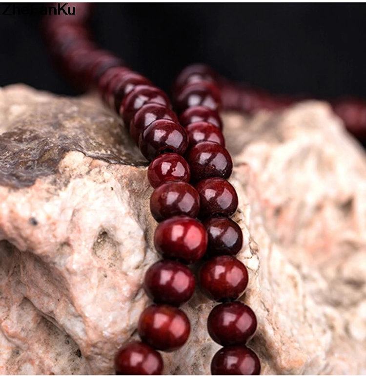 

2021 1PC 6mm Natural Sandalwood Buddhist Buddha Meditation 108 Beads Wood Prayer Bead Mala Bracelet Women Men Jewelry 2 Colors