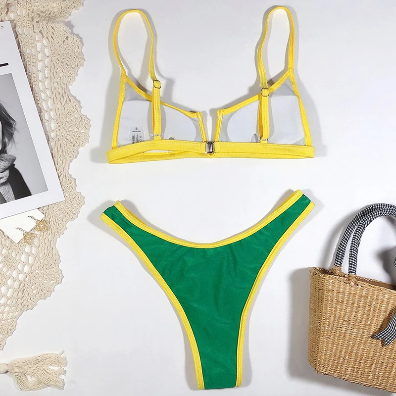 

Mossha Micro bathing suit women Patchwork bikini set 2020 Fashion Summer bathers Deep v swimsuit female swimwear women biquini