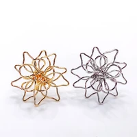 real gold silver color plated hollow out wirewound stud earrings flower diy pendant material supplies for jewelry finding 6pcs