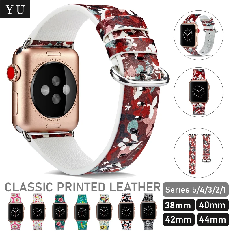 

New Flower leather Band for Apple Watch Series 5 4 3 2 1 Strap Bracelet bands for iWatch 38/40/42/44mm Watchband Accessories