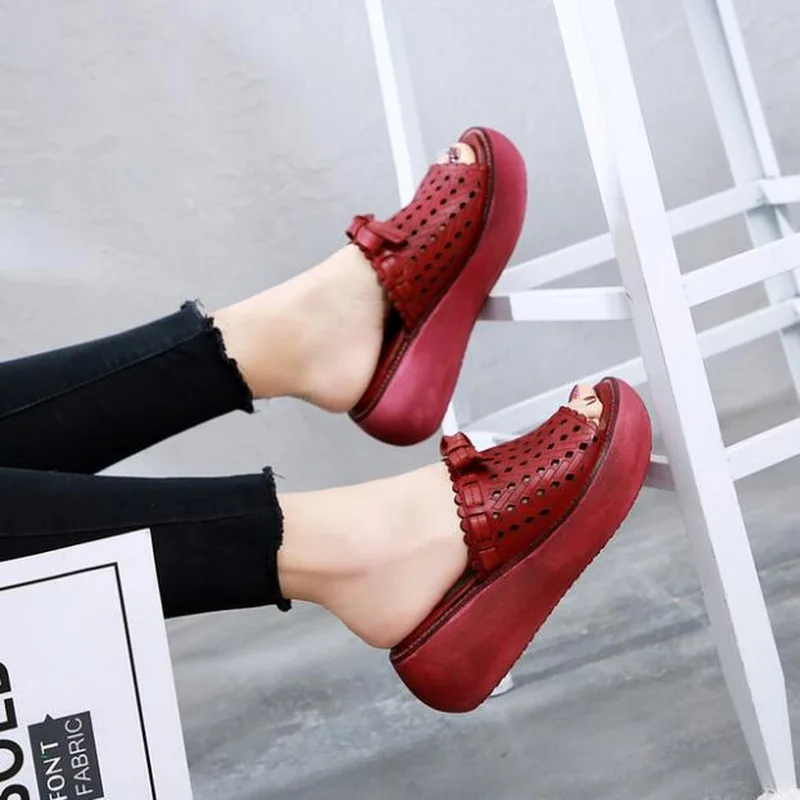 Women Slippers Sandals 2020 New Summer Women Genuine Leather Slipper High Heel Shoes Women Slipper