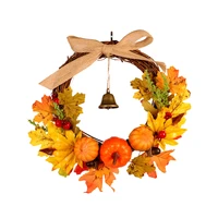 40cm thanksgiving wreath autumn color garland harvest festival with bells maple leaf pumpkin door wall hanger door hanging