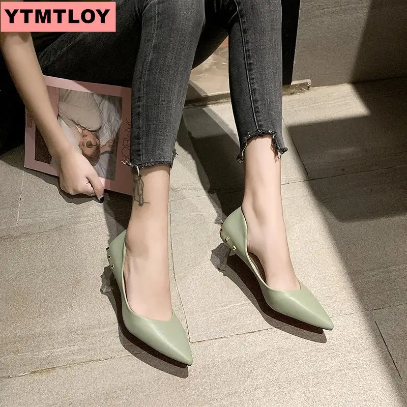 Женские туфли на высоком каблуке с острым носком вечерние ремешками лодыжках 2019 |