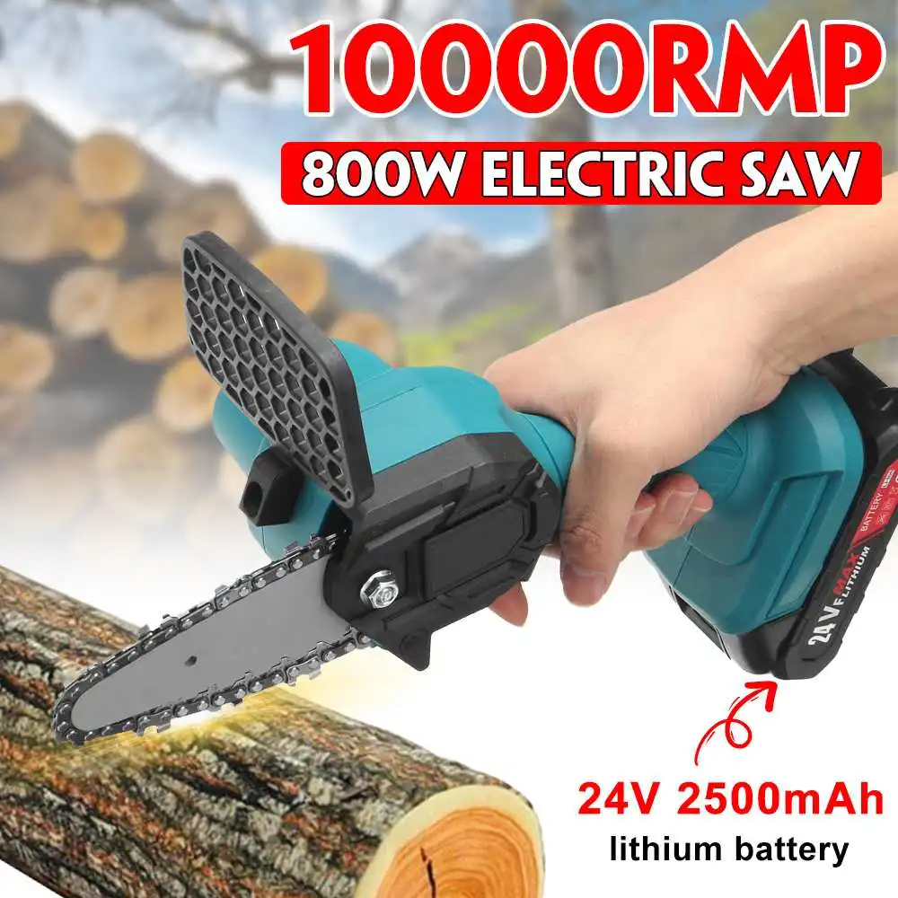 

4In 800W 24V Brushed Electric Chainsaw Set Handheld Logging Rechargeable Chain Saw With 2Pcs Battery 110V/220V Wood Cutting Tool