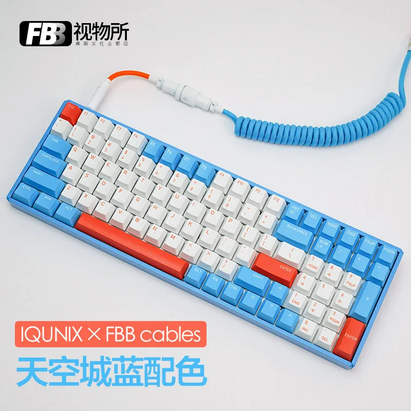 FBB Cables IQUNIX Sky City Blue F96 Customized Data Cable Customized Spiral Keyboard Cable Key Cap Theme for Mechanical Keyboard