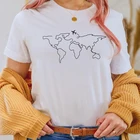 Футболка с изображением карты мира, самолета, забавная летняя футболка для отпуска, Милая женская футболка с коротким рукавом и графическим принтом для путешествий