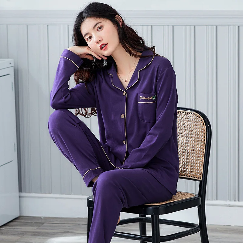 

Pajamas Women'S Spring Autumn Winter Long-Sleeved Cotton Cardigan Loose Home Wear Casual Two-Piece Suit Winter Pijama Feminino