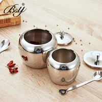 kitchen tableware stainless steel seasoning sauce salt sugar pot with cover spoon gravy boats cans bottle