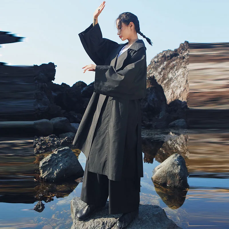 XITAO черный бандажный Тренч Женская Мода Новый элегантный Сплит свободный богиня