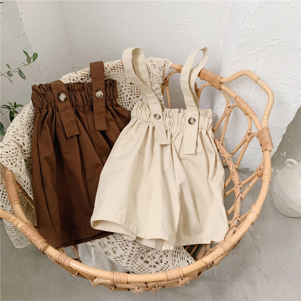 

2021 Summer Boys and Girls Kindergarten Baby Overalls Toddler Girl Casual Solid Suspender Pants Baby Short Pant Baby Clothes