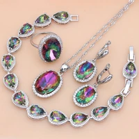 925 sterling silver jewelry mystic fire rainbow cubic zirconia jewelry sets women earringpendantnecklaceringbracelet