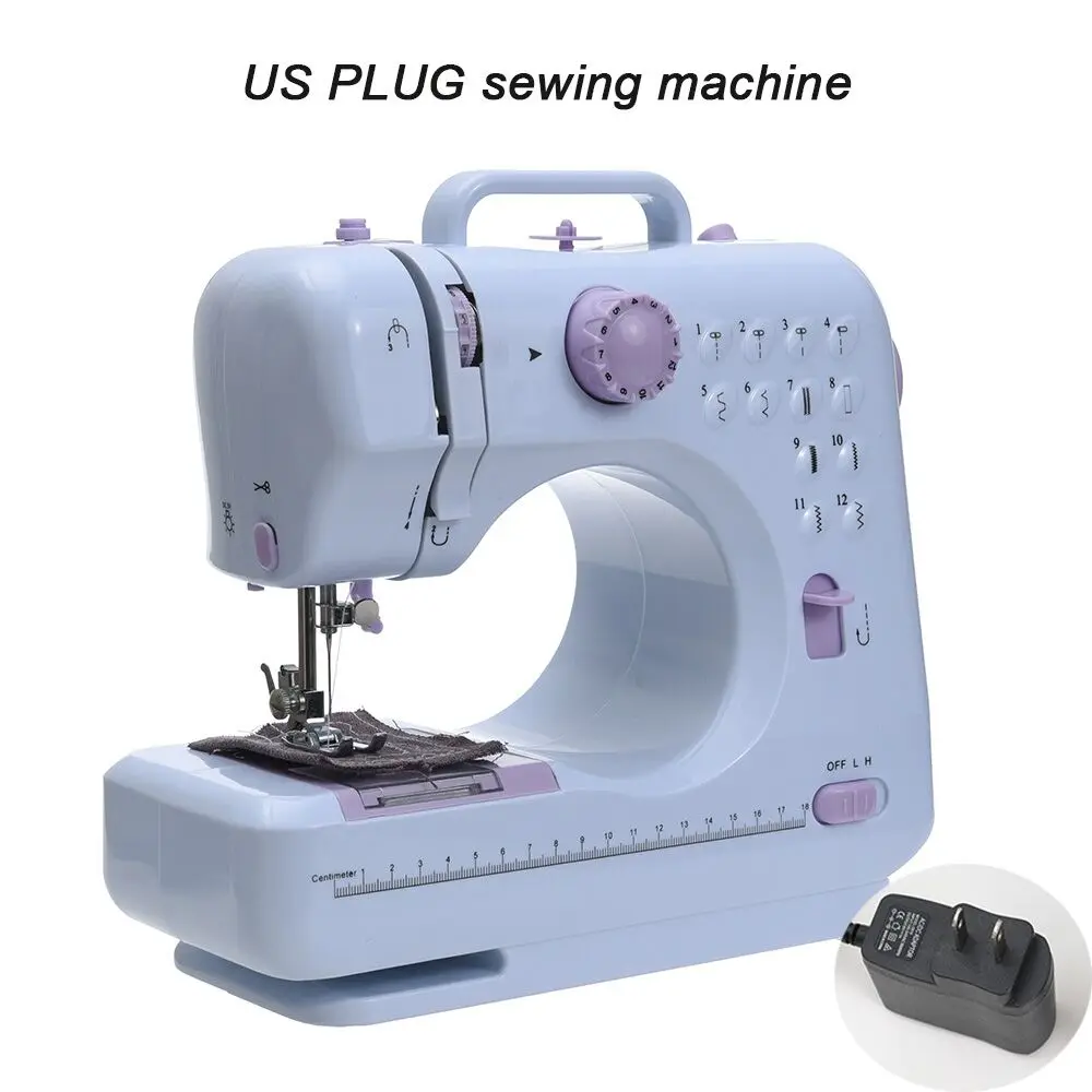 US PLUG Fanghua мини 12 стежков Швейные машины бытовые многофункциональные Двойная резьба и скорость свободная рука крафтинг машина для починки светодиодный - Цвет: US PLUG