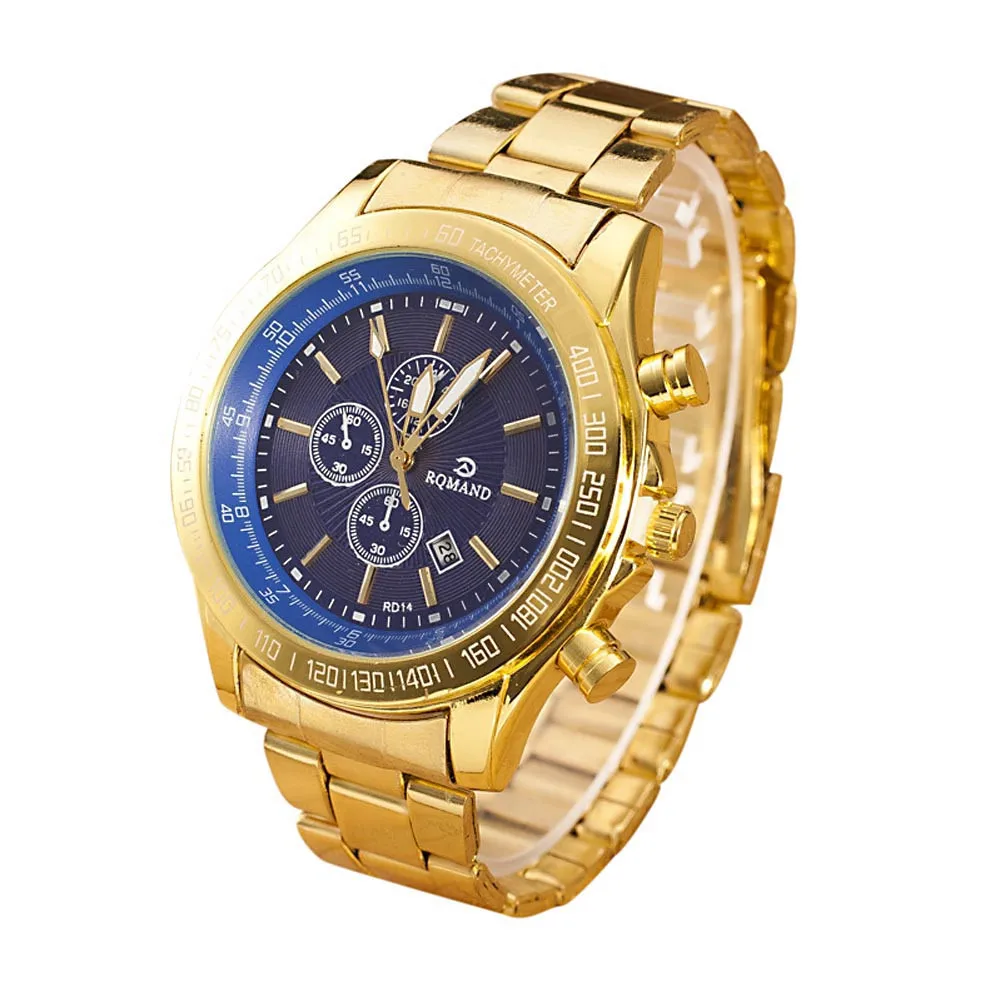 

Quartz Watch Auto Date Alloy Blue Dial Stainless Steel Strap Watch for Men Unique Clock Wristwatch Relogio Masculino Drop Ship