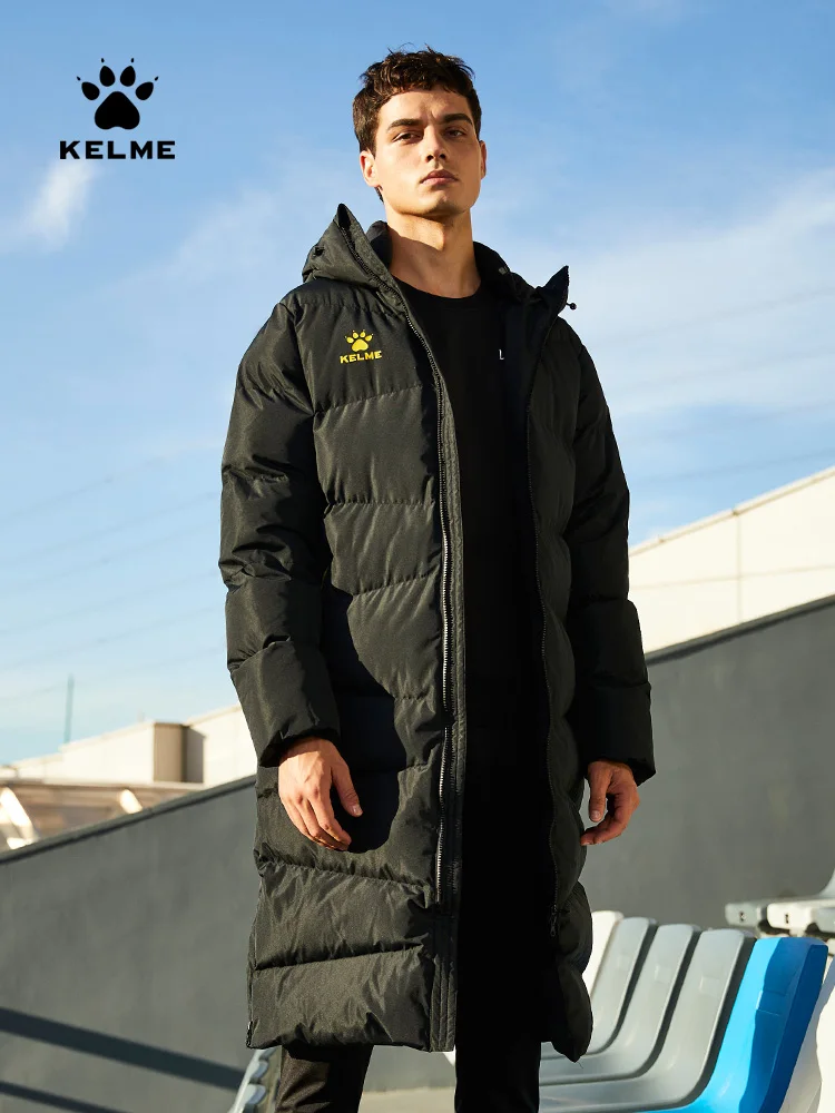 Мужская спортивная куртка KELME длинное зимнее пальто с капюшоном ветрозащитное
