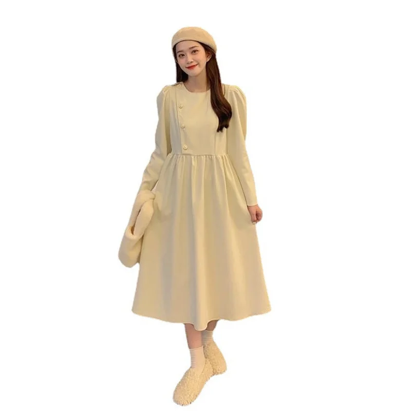 

Осеннее темпераментное платье с круглым вырезом и длинным рукавом для студенток