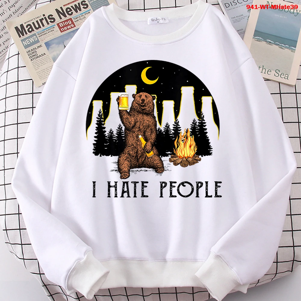 

Женские толстовки с надписью «I HATE PEOPLE» и принтом «I Drink Beer Bear»