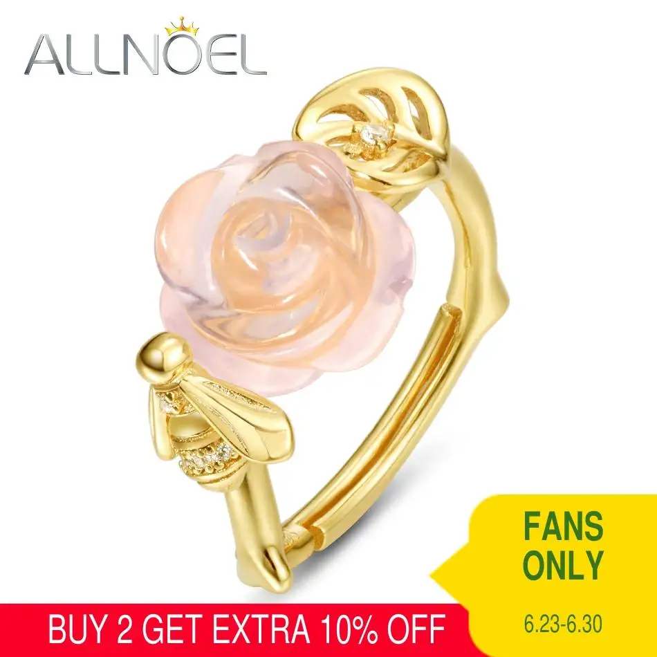 Женское регулируемое кольцо ALLNOEL из стерлингового серебра 925 пробы с натуральным