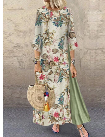 Boho женское хлопковое льняное свободное нарядное платье Летнее цветочное платье длиной до щиколотки плюс размер Лето Новое