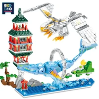 shan hai jing fairy tale eagle fish building blocks chinese ancient architecture city street view bricks toys for children gift