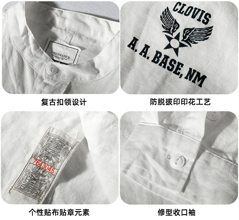 

3311# Spring New Linen Shirt Men's Fashion Long Sleeve Retro Button Neckline Casual Versatile Slim Solid Simple Shirt Blouses