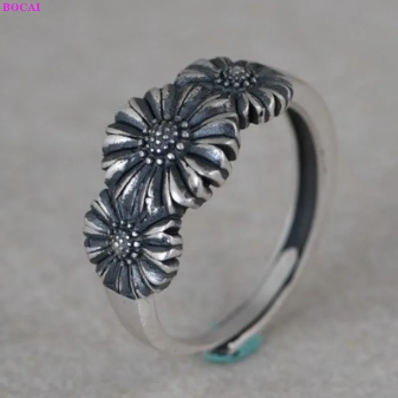 

100% Real S999 Sterling Silver Ring 2022 New Fashion Matte Chrysanthemum Pure Argentum Hand Jewelry for Women