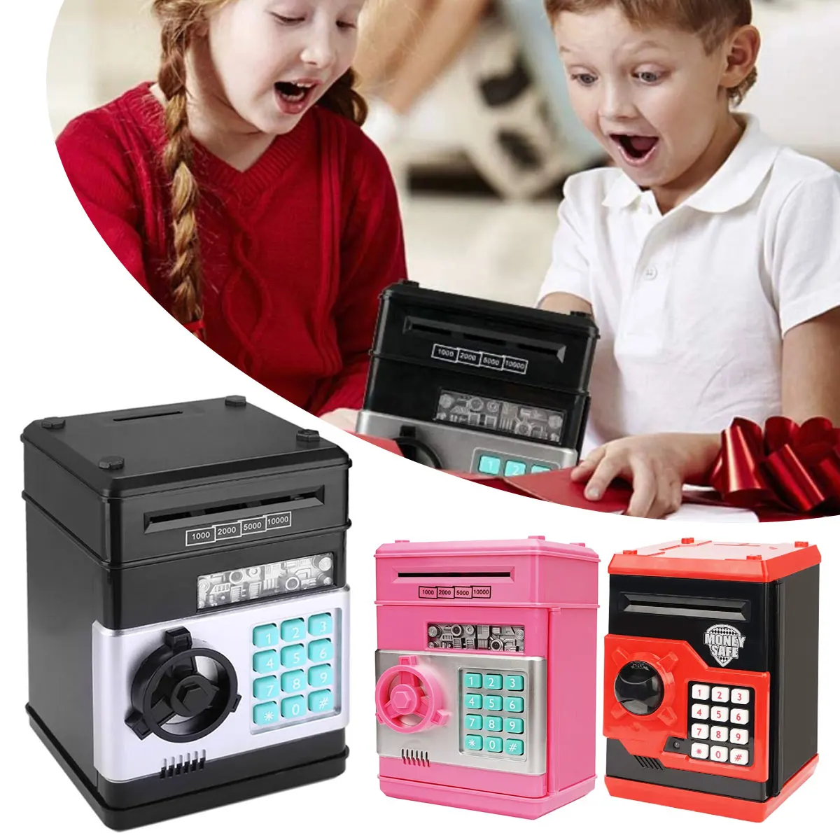 Hucha electr&oacute;nica con contrase&ntilde;a para ni&ntilde;os, caja de seguridad para guardar dinero en efectivo y monedas, dep&oacute;sito autom&aacute;tico, regalo, env&iacute;o directo-5