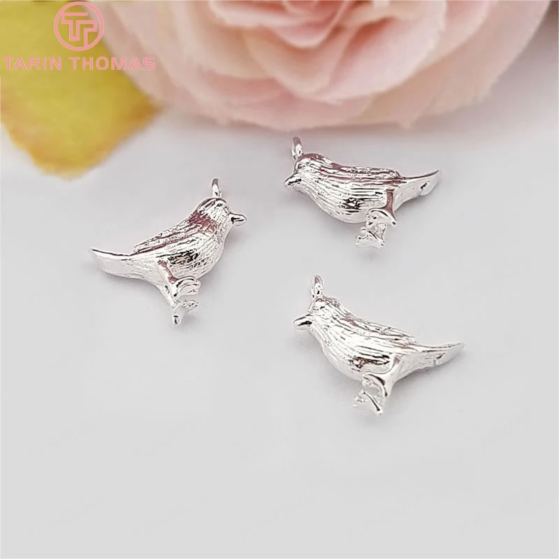 Латунные подвески в виде птиц с покрытием 24 каратным золотом 6 шт. 9 х13 мм