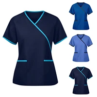 women nursing scrubs blouse casual short sleeve scrubs working uniforms nurse solid color top tshirt v neck pocket women clothes